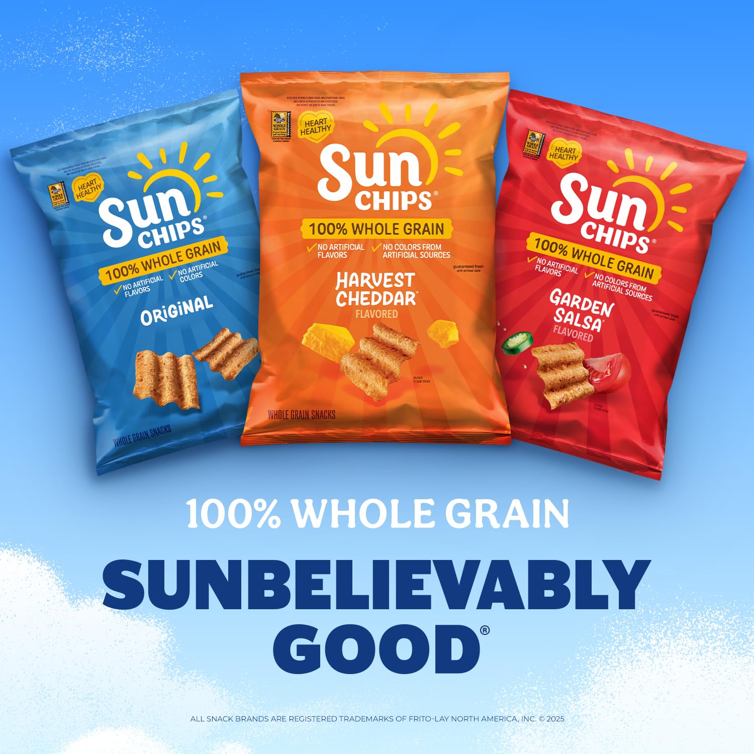 SunChips 100% Whole Grain Chips, Harvest Cheddar, 1 oz Bags, Pack of 40, No Artificial Flavors, Colors