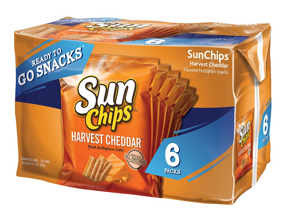 SunChips 100% Whole Grain Chips, Harvest Cheddar, 1 oz Bags, Pack of 40, No Artificial Flavors, Colors