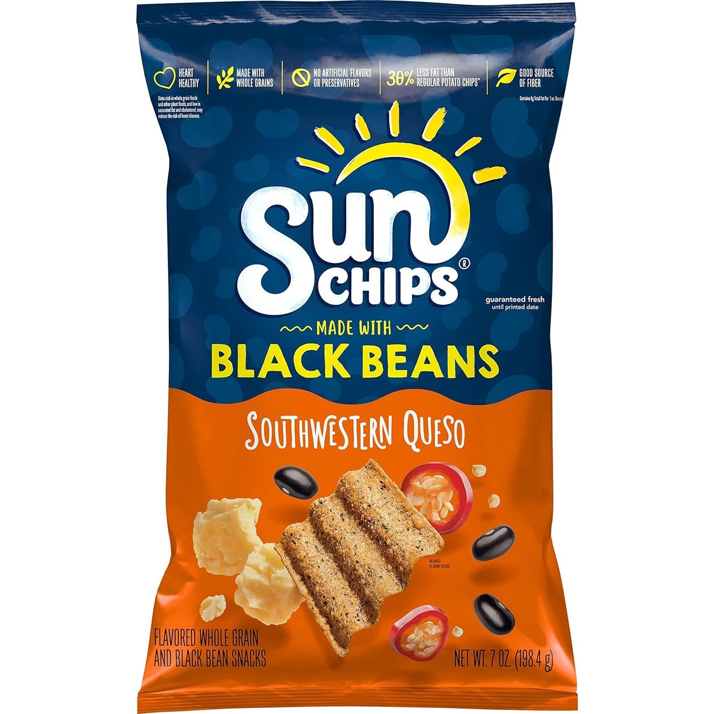 SunChips 100% Whole Grain Chips, Harvest Cheddar, 1 oz Bags, Pack of 40, No Artificial Flavors, Colors