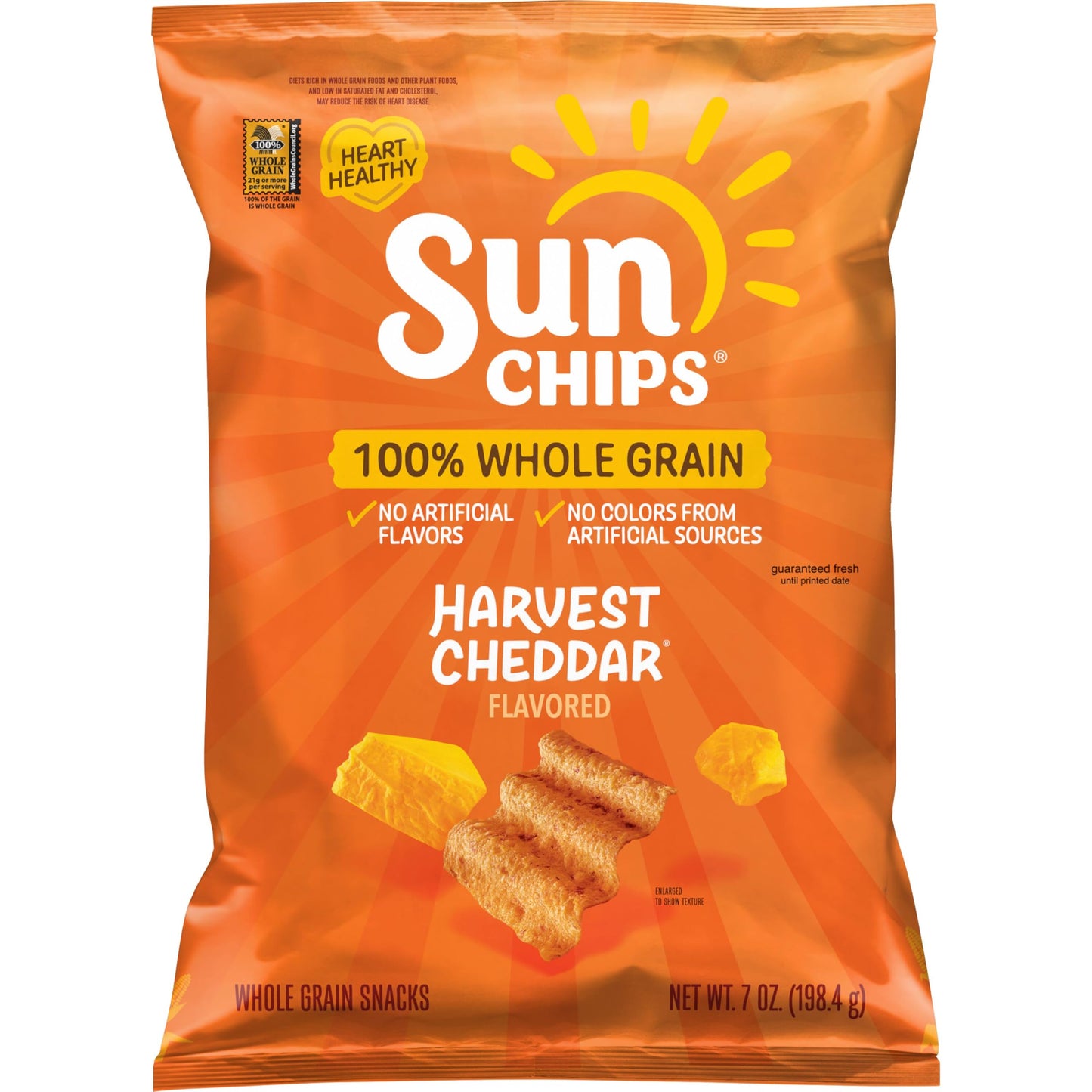 SunChips 100% Whole Grain Chips, Harvest Cheddar, 1 oz Bags, Pack of 40, No Artificial Flavors, Colors