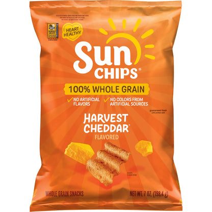 SunChips 100% Whole Grain Chips, Harvest Cheddar, 1 oz Bags, Pack of 40, No Artificial Flavors, Colors