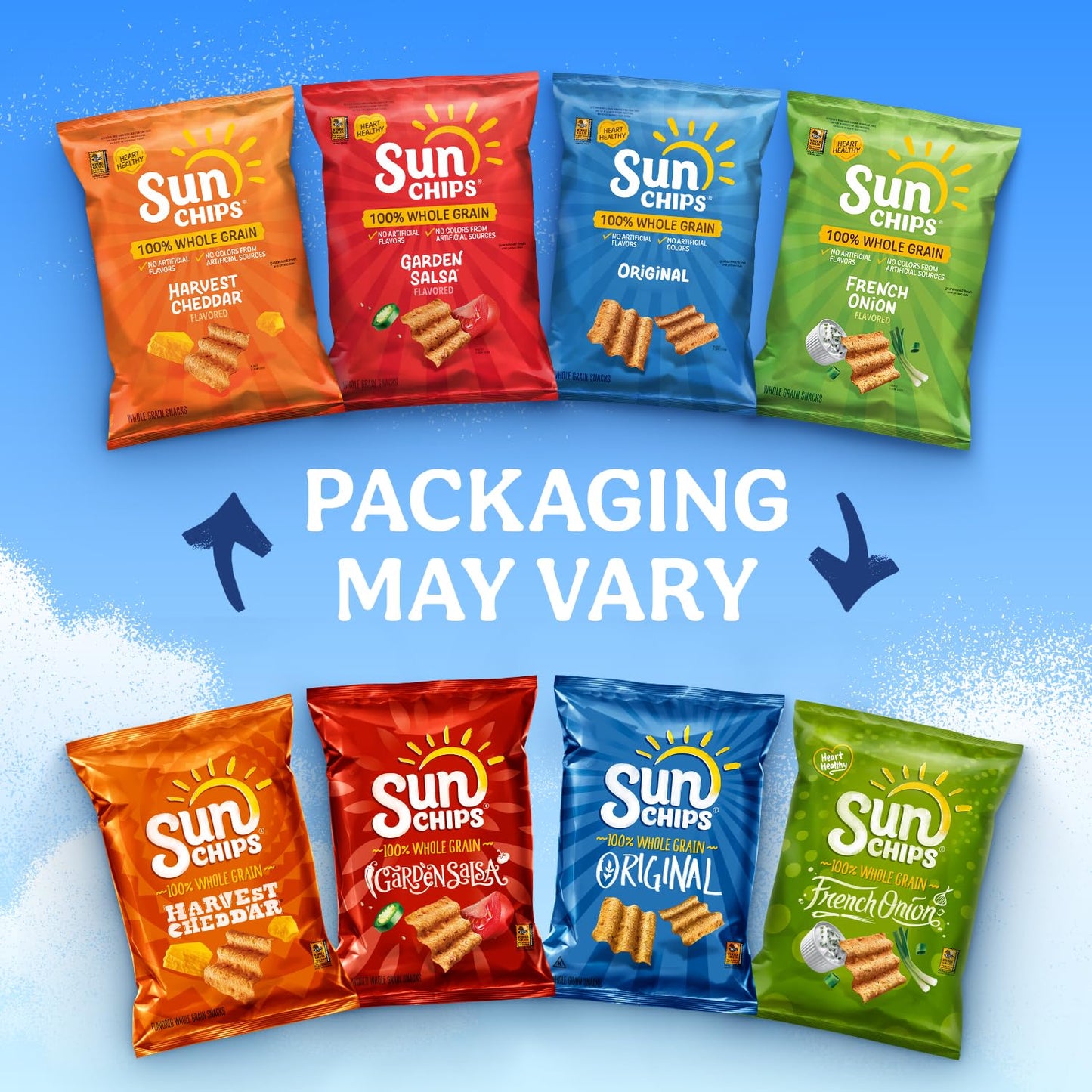 SunChips 100% Whole Grain Chips, Harvest Cheddar, 1 oz Bags, Pack of 40, No Artificial Flavors, Colors