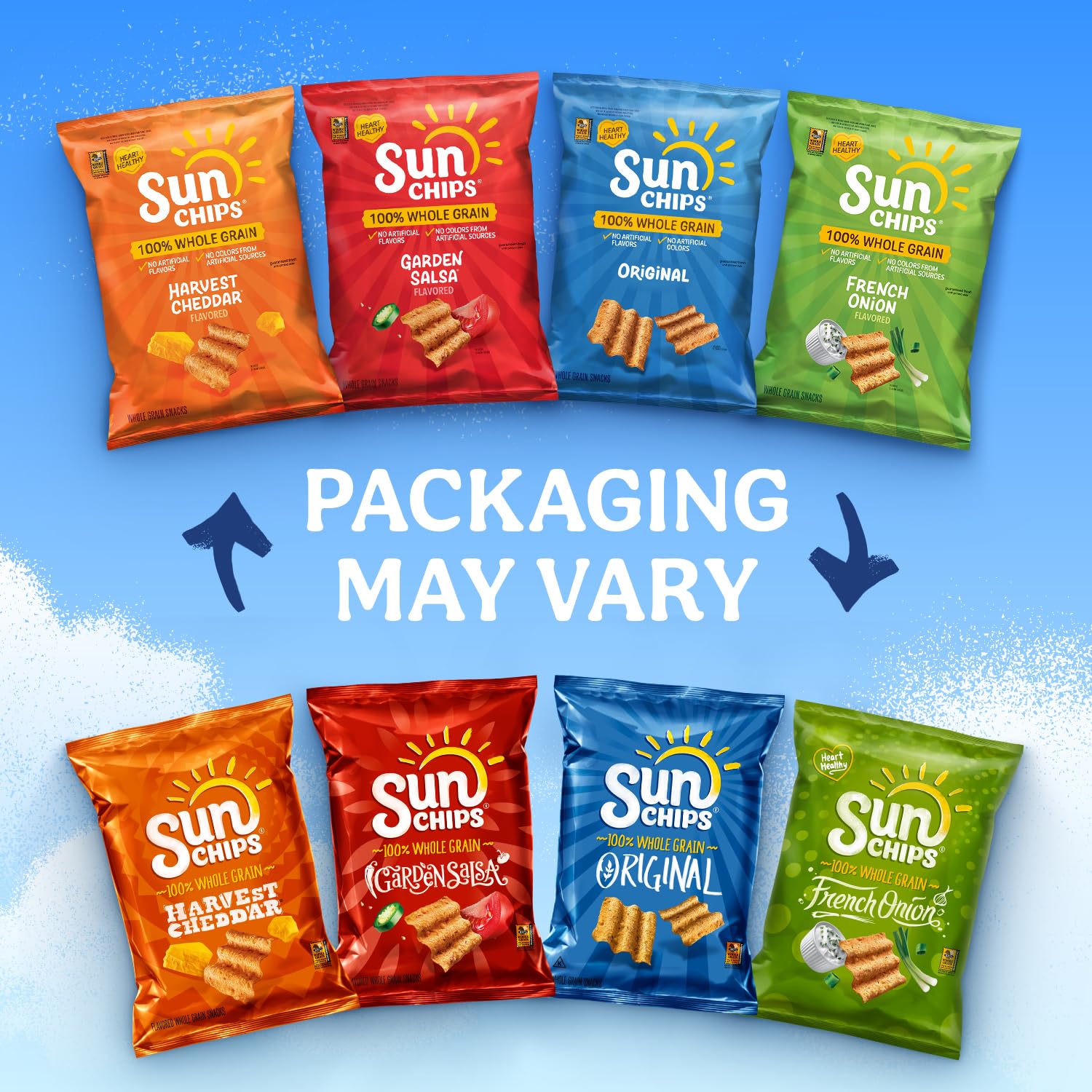 SunChips 100% Whole Grain Chips, Harvest Cheddar, 1 oz Bags, Pack of 40, No Artificial Flavors, Colors