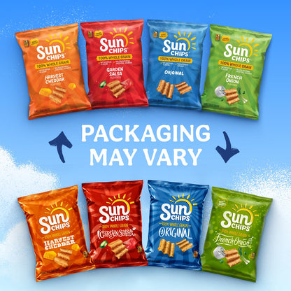 SunChips 100% Whole Grain Chips, Harvest Cheddar, 1 oz Bags, Pack of 40, No Artificial Flavors, Colors