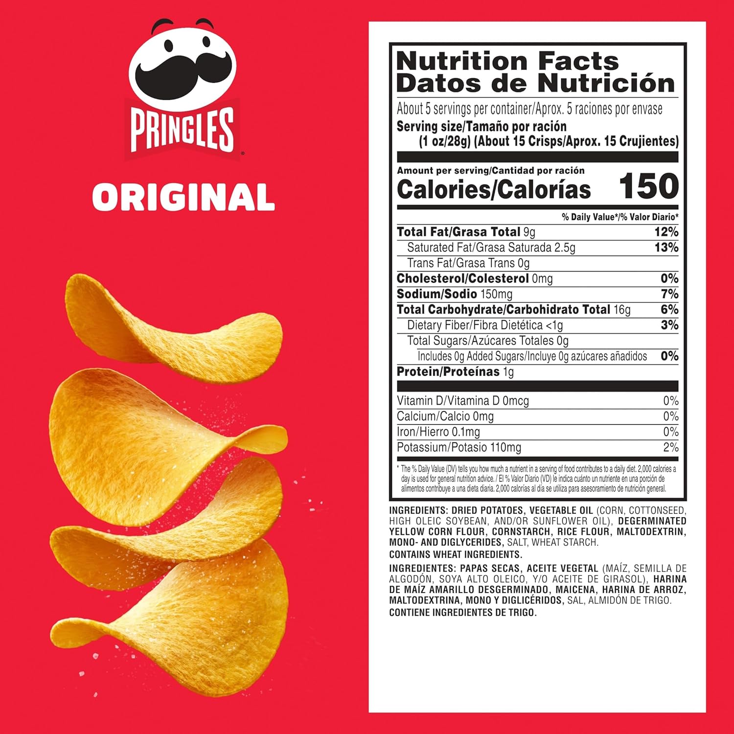 Pringles Potato Crisps Chips, Lunch Snacks, On-The-Go Snacks, Original, 5.2oz Can (1 Can)