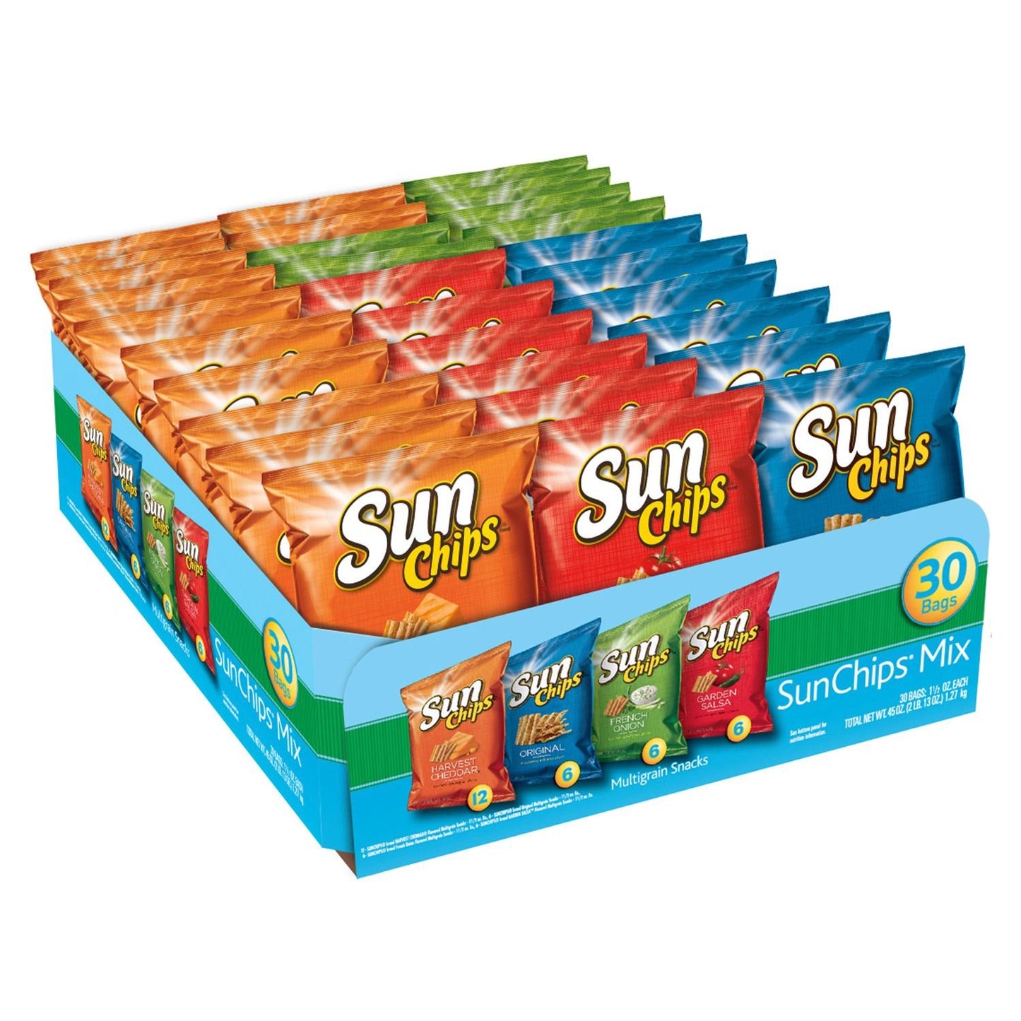 SunChips 100% Whole Grain Chips, Harvest Cheddar, 1 oz Bags, Pack of 40, No Artificial Flavors, Colors