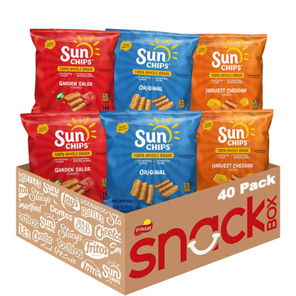 SunChips 100% Whole Grain Chips, Harvest Cheddar, 1 oz Bags, Pack of 40, No Artificial Flavors, Colors