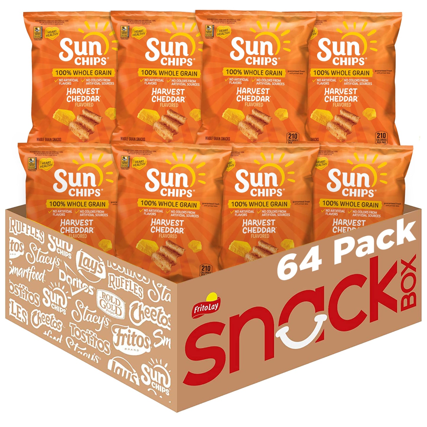 SunChips 100% Whole Grain Chips, Harvest Cheddar, 1 oz Bags, Pack of 40, No Artificial Flavors, Colors