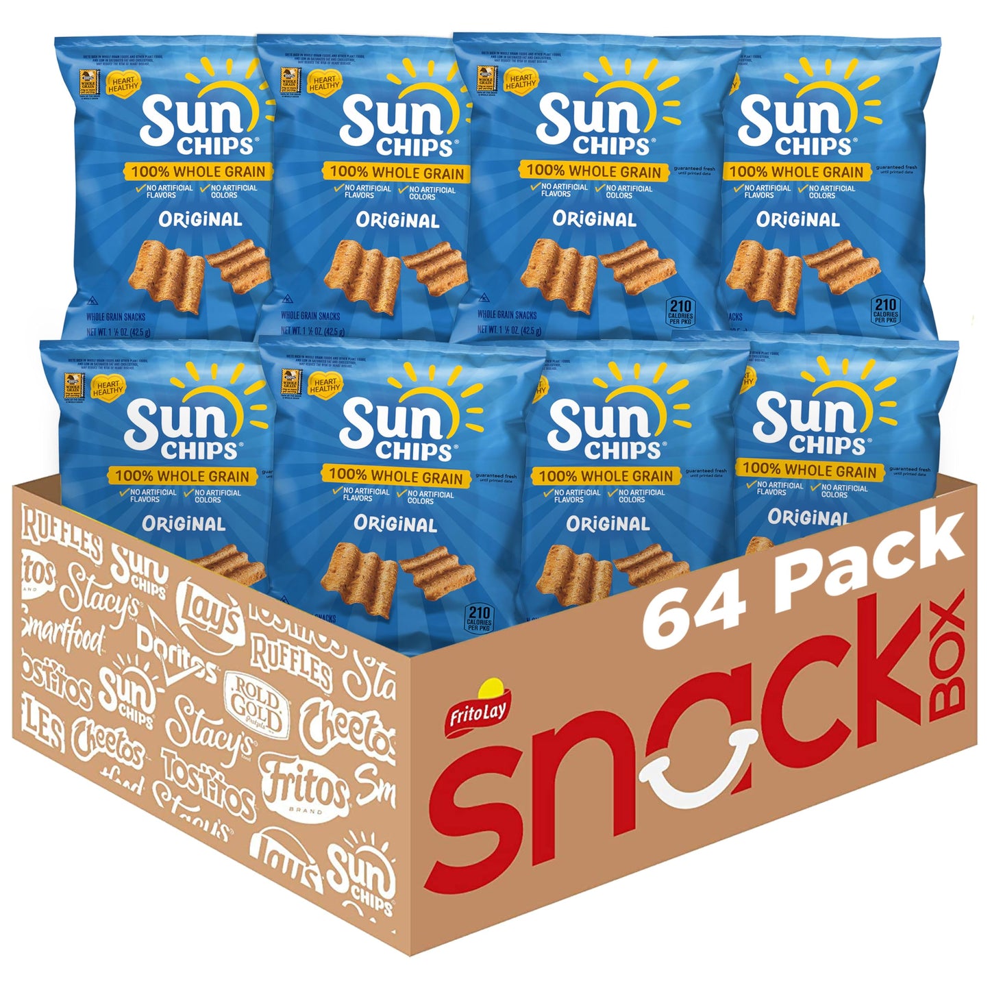 SunChips 100% Whole Grain Chips, Harvest Cheddar, 1 oz Bags, Pack of 40, No Artificial Flavors, Colors