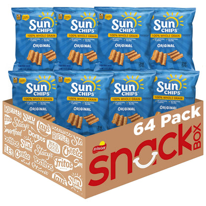 SunChips 100% Whole Grain Chips, Harvest Cheddar, 1 oz Bags, Pack of 40, No Artificial Flavors, Colors