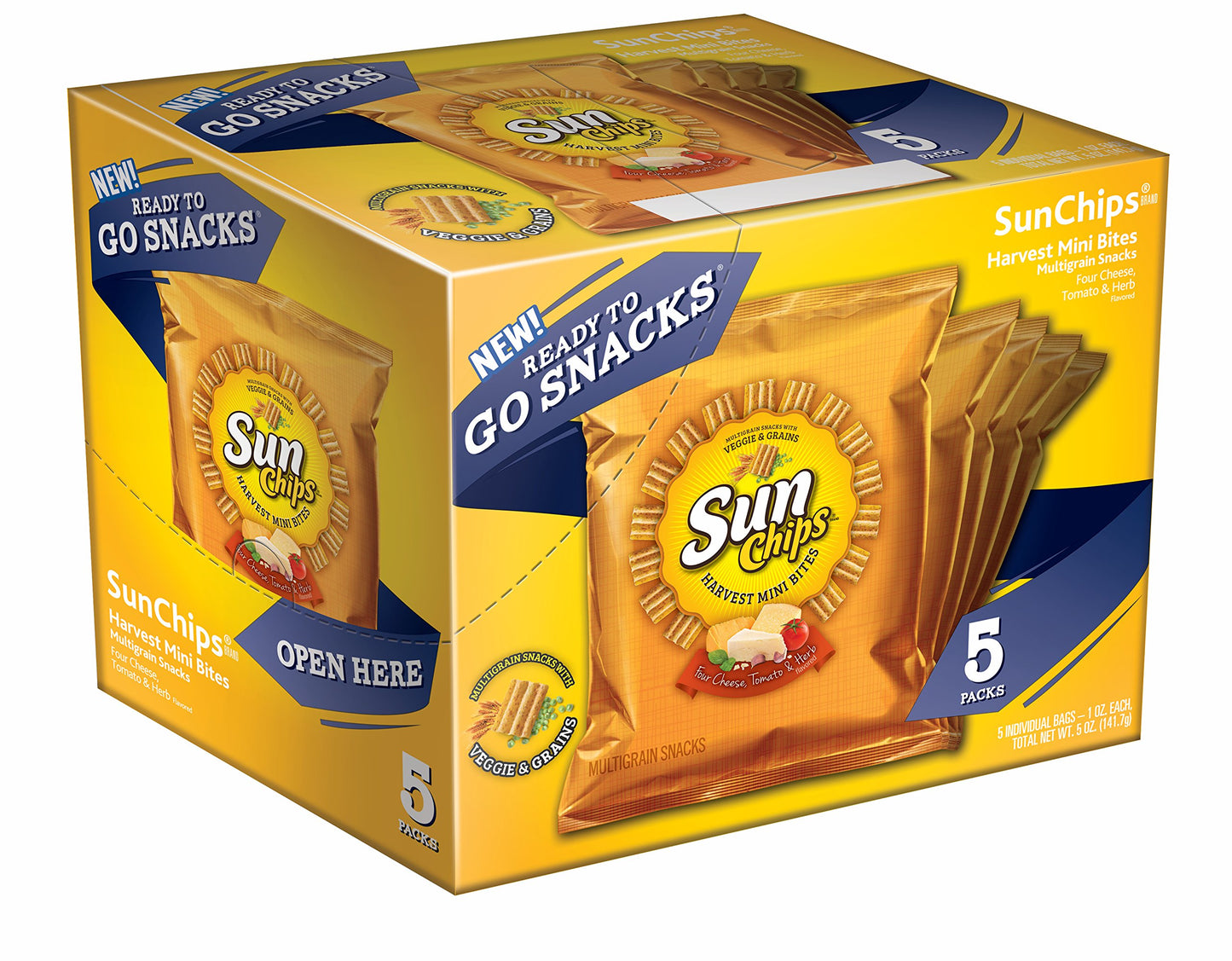 SunChips 100% Whole Grain Chips, Harvest Cheddar, 1 oz Bags, Pack of 40, No Artificial Flavors, Colors